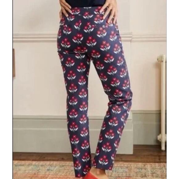 Boden Navy/Red Floral Richmond Stretch High Waisted Ankle Trousers Size 10 P - Picture 1 of 15